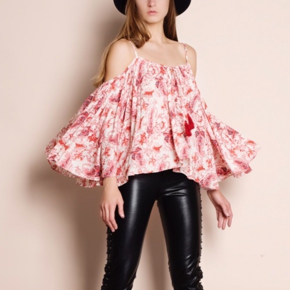 OFF Shoulder Printed Peasant Top